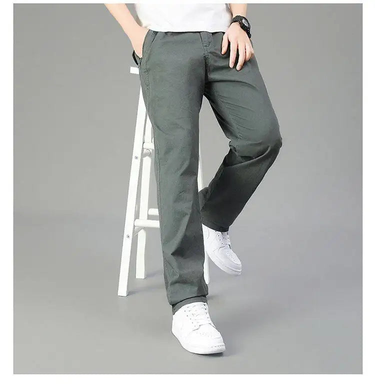Mens Cotton Pants Spring Summer Sports Casual Pants Cargo Trousers Loose Fit with Zipper Pockets Big Size 5XL