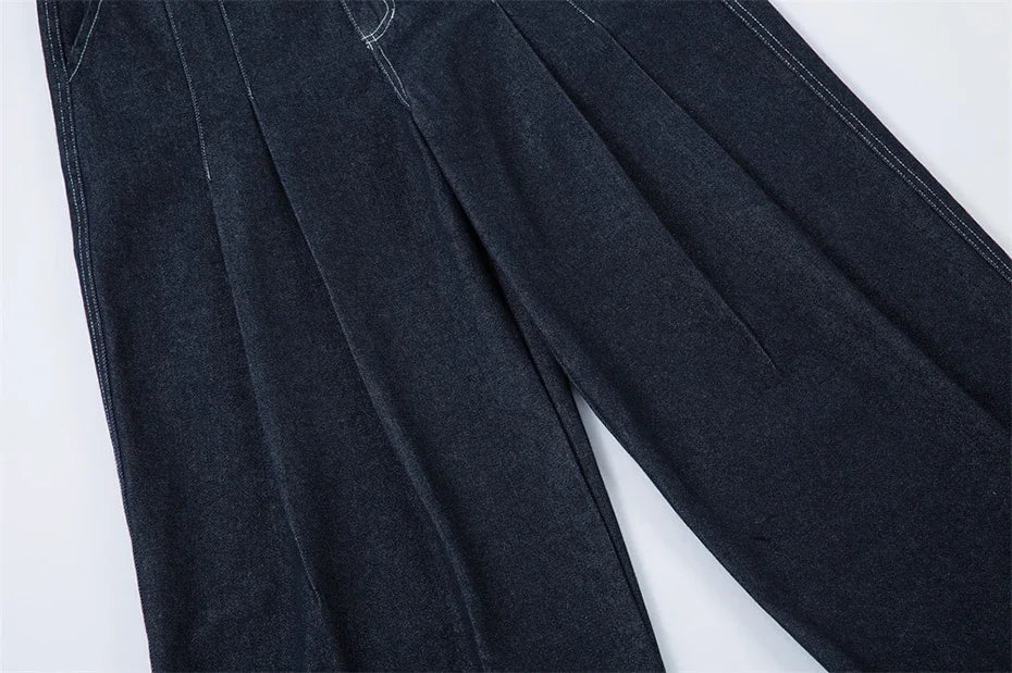 【Mirrordust】Pleated Baggy Jeans Men Loose Wide Leg Jeans Trousers Streetwear Harajuku Hip Hop Jeans Denim Pants