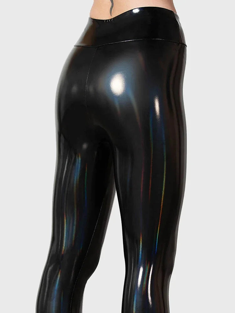 Women Stretch PU Leather Pants High Waist Bodycon Seameless Leggings Custom Wet Look PVC Slim Pencil Pants Trousers Clubwear New