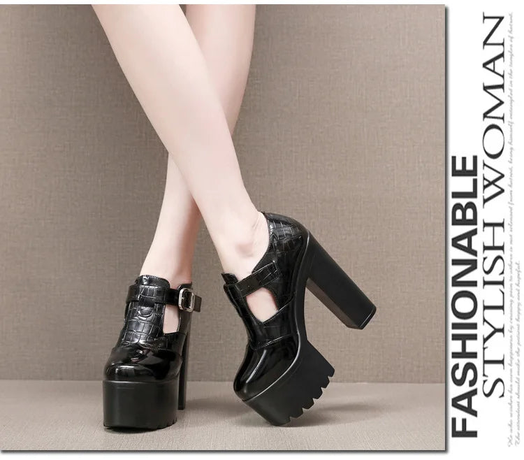 14cm Small Size 32-43 Elegant Patent Leather Mary Janes Chunky Platform Pumps 2025 Spring Block High Heels Shoes for Model Dress