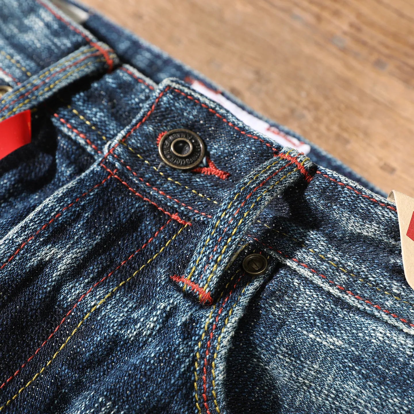 22oz Heavyweight 100% Cotton Washed Men's Selvedge Denim Jeans Taiwan Hand-spun Yarn Plant-dyed Standard Straight Fit Pants 5KM