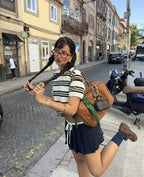 Summer Ladies Polo Shirts Woman Shorts Short Sleeve Brown Striped Vintage Clothes Polo Shirts Mujer Streetwear Crop Tops Casual