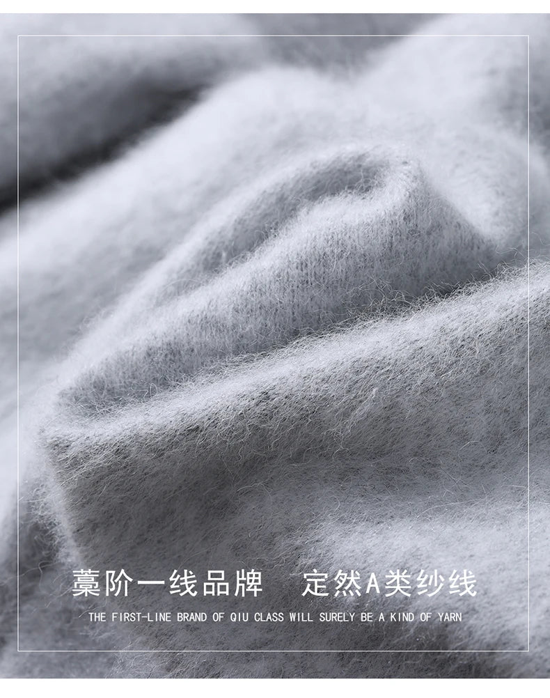 Autumn Winter 100% Mink Cashmere Sweater Men's Round Neck Pullover Loose Solid Color Plus Size Base Knit Business Casual Sweater