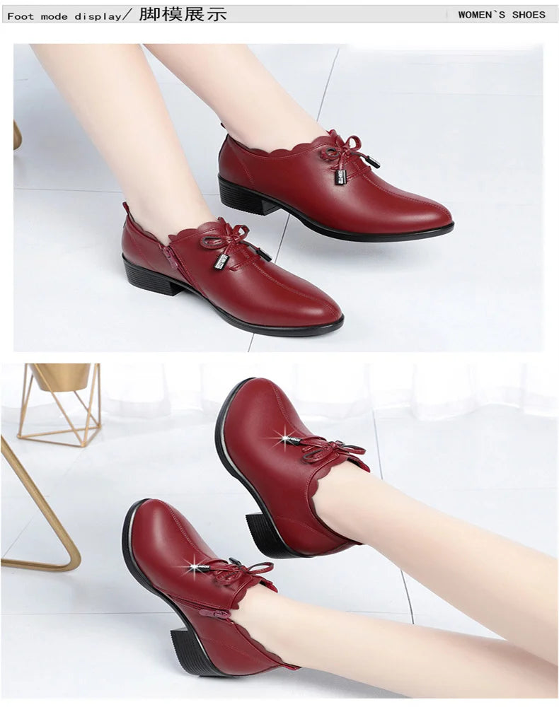 CINESSD 2023 New Fashion Lace Leather Platform Pumps Korean Style Casual Waterproof Pointed Toe Shoes for Women Spring Autumn
