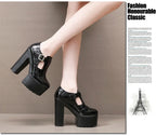 14cm Small Size 32-43 Elegant Patent Leather Mary Janes Chunky Platform Pumps 2025 Spring Block High Heels Shoes for Model Dress