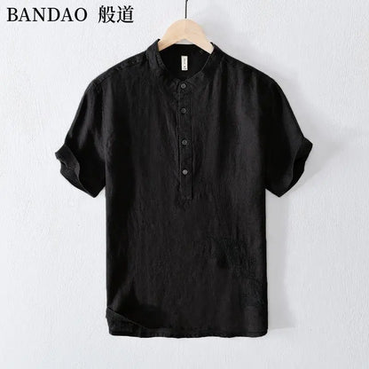 Chinese Style Spring and Summer Loose High-end Men's Linen Short-sleeved Cotton Linen Casual Breathable Shirt Collar T-shirt