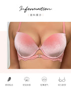 Autumn and Winter Velvet Bra Set Women's French Lace Patchwork Underwear Sexy Soft Steel Ring Ultrathin Lingerie Suit