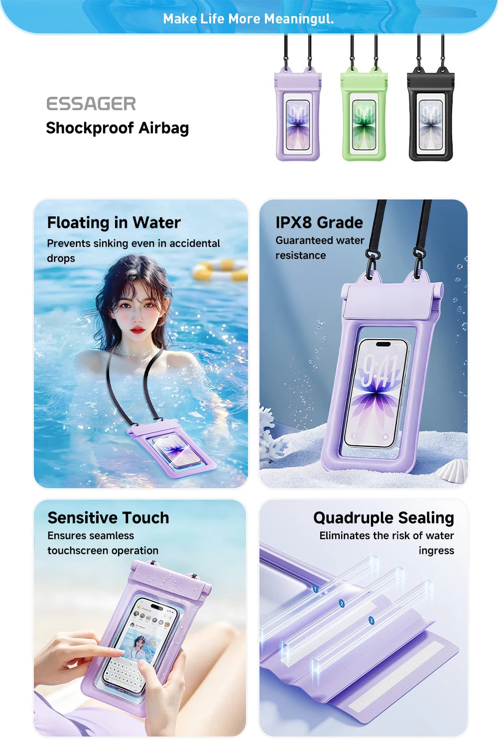 Essager Waterproof Phone Case Swimming Bag IPX8 Floating Bag Protect Pouch Cover For Phone Water Sports For iPhone Huawei Xiaomi