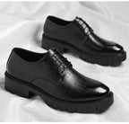 Men's Thick-Soled Low-Cut Business Formal Leather Shoes With Lace-Up Height Increase Groom's Wedding Shoes With Suit Shoes