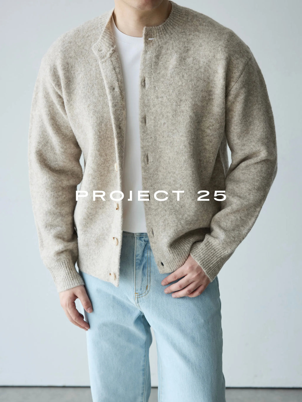 PROJECT 25 Men's Vintage Melange Wool Cropped Button-Down Cardigan – Relaxed Fit Heathered Knit Sweater
