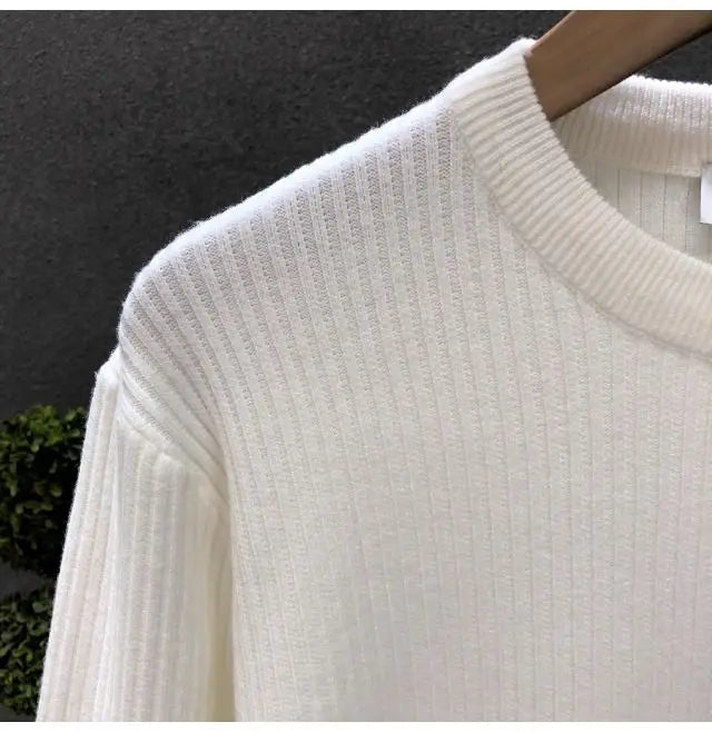 Korean Style Men's Sweater Vertical Stripes Round Neck Pullovers High Quality Inner Soft Knitted Fashion Versatile Undershirt