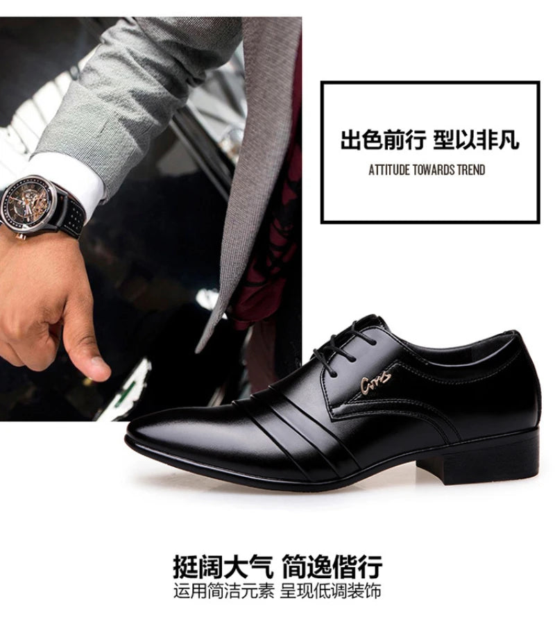 Mens Black Genuine Leather Cap Toe Lace Up Formal Business Office Groom Wedding Daily Wear Dress Shoes British Style Fashion
