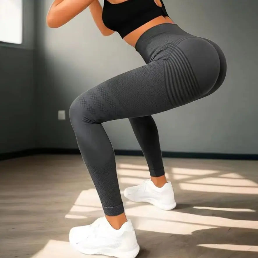 Women Seamless Wave Striped Yoga Leggings High Waist Butt Lift Stretch Gym Running Jogger Fitness Workout Sports Pants Tummy