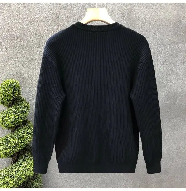 Korean Style Men's Sweater Vertical Stripes Round Neck Pullovers High Quality Inner Soft Knitted Fashion Versatile Undershirt