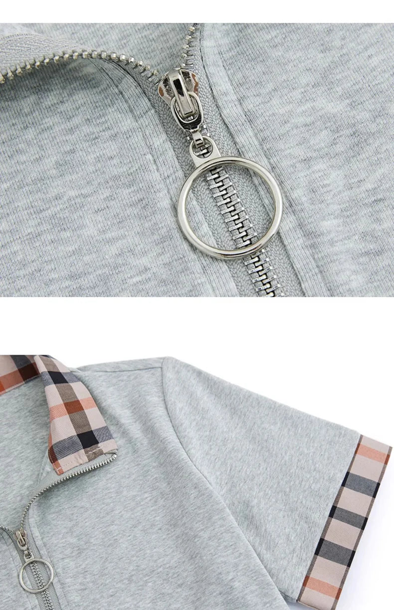 New Women Summer Cotton Polo T-shirt Fashion Button Plaid Turn-down Collar Short Sleeve Slim T-shirt Simplicity Casual Tees Tops