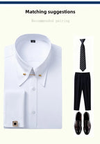 Men's Empire Neck French Cufflink Shirt Slim Fit Business Dress Assorted Cufflinks Lead Needle Large Tip Neck Men's White Shirt
