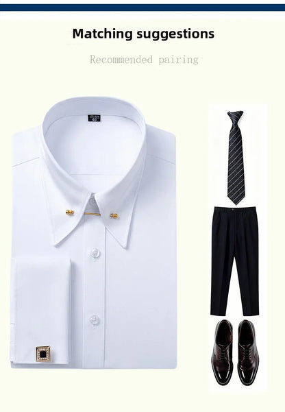 Men's Empire Neck French Cufflink Shirt Slim Fit Business Dress Assorted Cufflinks Lead Needle Large Tip Neck Men's White Shirt
