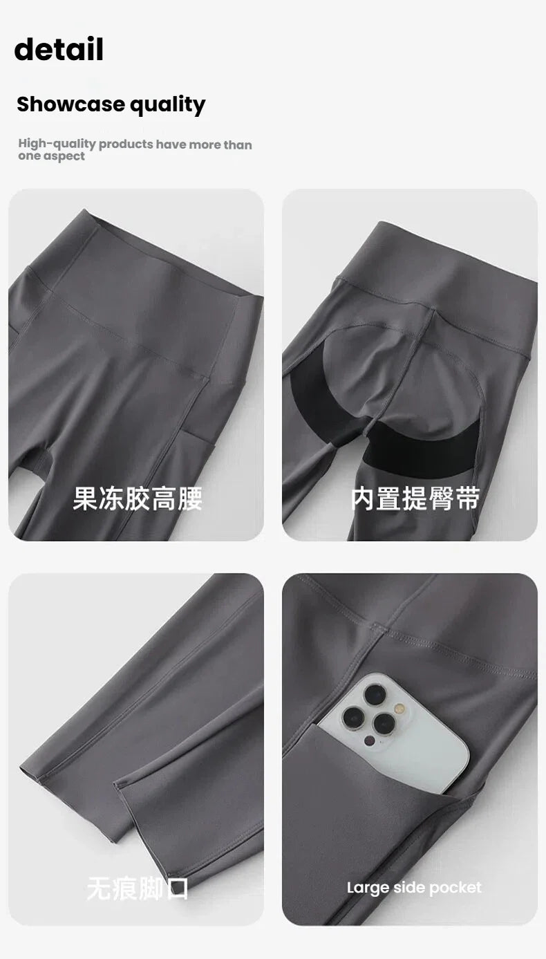 Women's Pockets Yoga Pants Cloud Touch Ice Silk Shark Leggings High Waist Tummy Control Butt Lifting Sports Leggings  Running