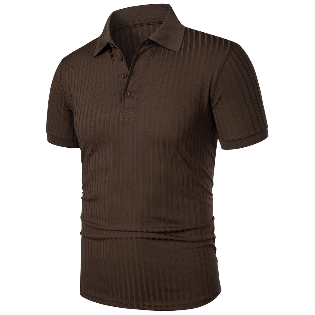 Men's running sports fitness wear summer high stretch vertical short-sleeved POLO shirt slim knit base shirt