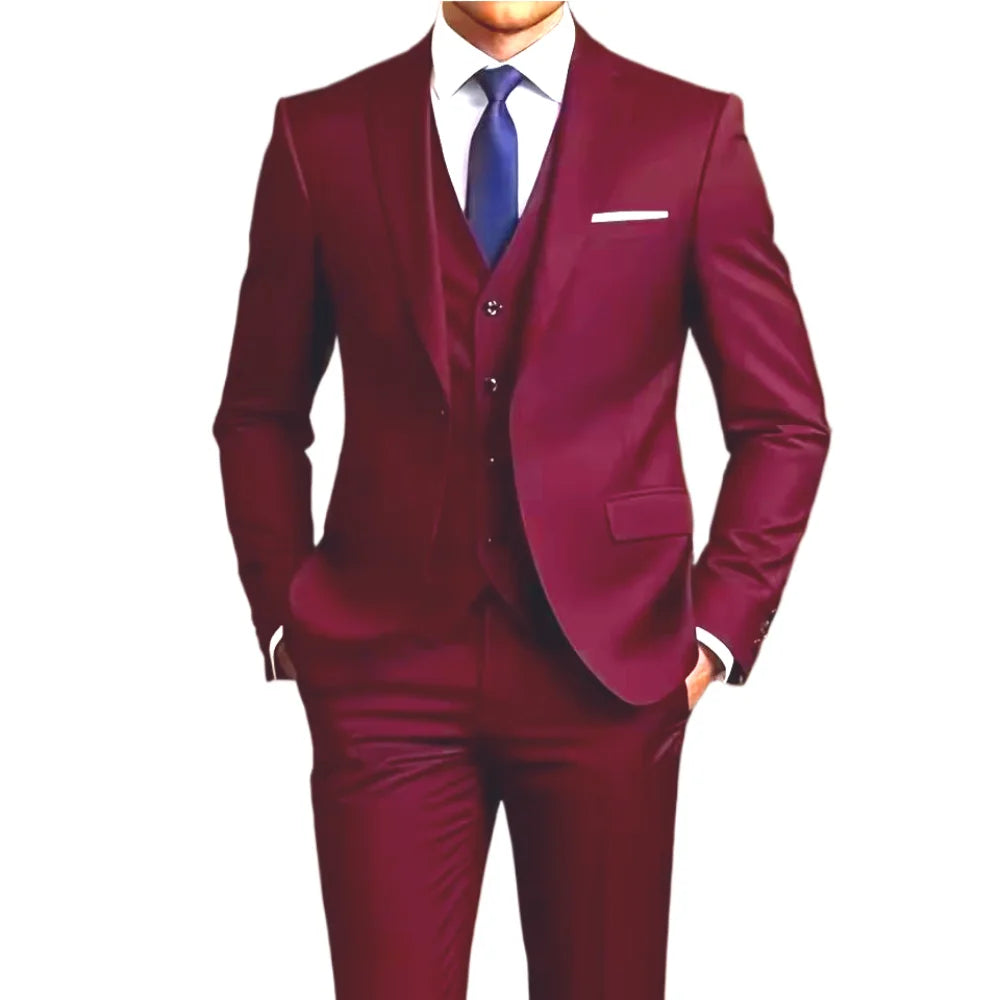 Men's 2 Piece Suit Set Solid Color Elegant Wedding Formal Business Dress Blazer Vest Pants Classic Tuxedo for Party Groomsmen