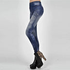 High Waist Faux Denim Jean Leggings Slim Elastic Seamless Skinny Pencil Pant Summer Female Workout Fashion Denim Jeans Leggings