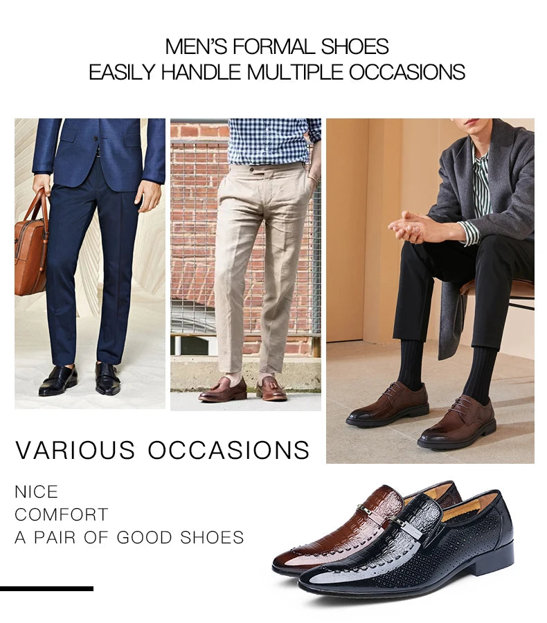 LAORENTOU true cowhide breathable perforated leather shoes with pointed tips, British business dress perforated leather sandals