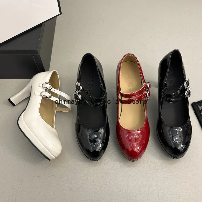 Thin High Heel Women Mary Jane Shoes Concise Shallow Belt Buckle Shoes Spring Autumn Ladies Elegant Wedding Dancing Pumps