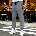 Spring/Autumn High-Quality Men's Sport Pants with Drawstring Cuffs and Zippered Pockets - Solid Color Elasticated Casual Pants