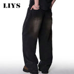 Four Season Men's Jeans Korean Version Student Casual Pants High Street Straight Loose Wide Leg Jeans Black Grey Blue Baggy Jean