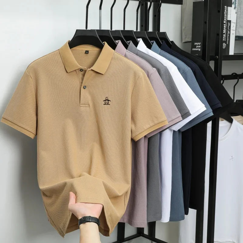 100% pure cotton summer new men's short sleeved polo shirt design high-end brand penguin embroidery business comfortable T-shirt