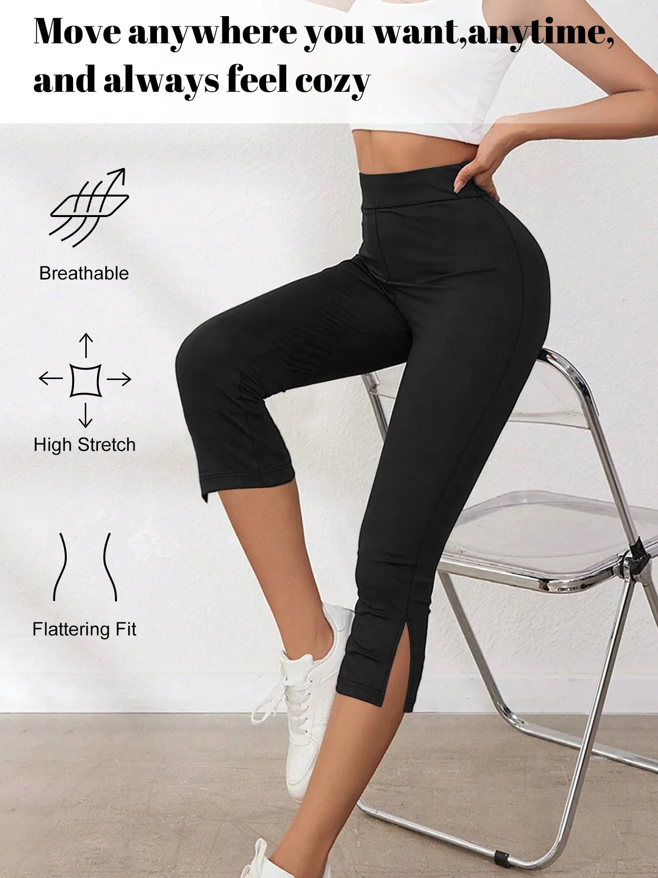 Women's High-Waisted Seven-Point Leggings Summer Thin Stretchy Fitness Sports Yoga Pants Wearable Outdoor