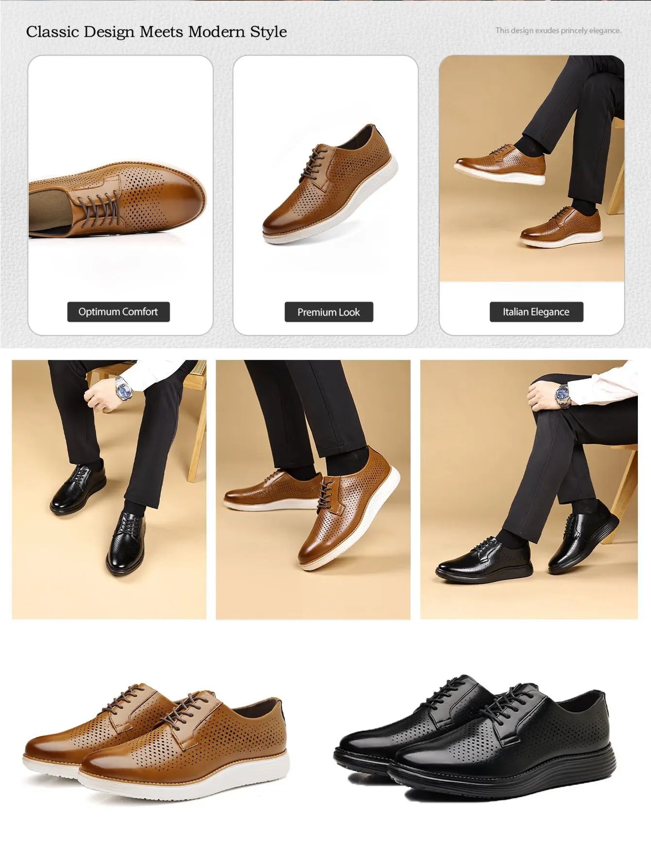 Men's Business Casual Leather Shoes Breathable Hollow Design Spring Summer Formal Shoes Comfortable Spring Summer Leather Footwe
