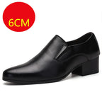 100% Genuine Leather Men Height Increasing Dress Shoes 6cm Fashion Business Brogues Brand Male Footwear Pure Black Monks D756