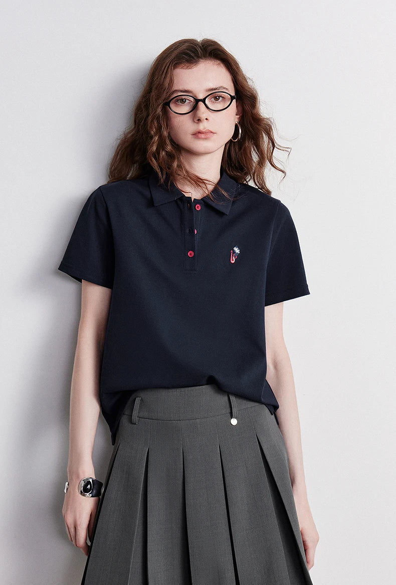 TOYOUTH Women Polo Shirt 2026 Summer New Breathable Short Sleeve Versatile Pullover Tops