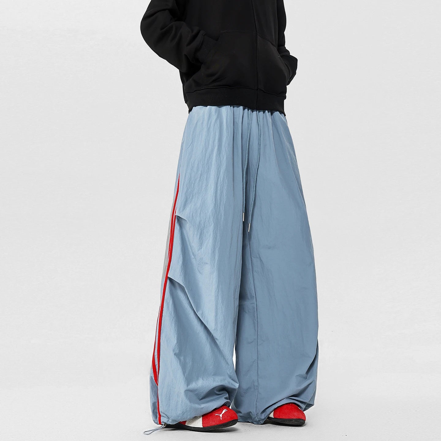American Striped Quick - Drying Relaxed Pants for Men, Straight - Leg Wide - Leg Cargo Design Streetwear Couple's Work Trousers
