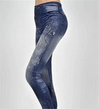 High Waist Faux Denim Jean Leggings Slim Elastic Seamless Skinny Pencil Pant Summer Female Workout Fashion Denim Jeans Leggings