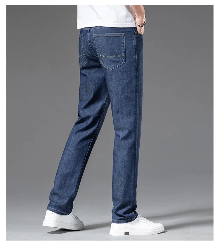 2026 Stretch Men's Fitted Straight Jeans Korean Youthful Vitality Spring Summer Thin Breathable Cotton  Lightweight Trousers