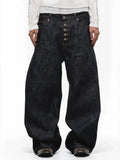 MWJLPWQ Button Design Machete Denim Baggy Jeans Men's High Street Edge Selvedge Niched Hiphop Loose Long Wide Leg Pants 12377