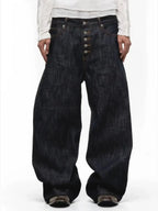 MWJLPWQ Button Design Machete Denim Baggy Jeans Men's High Street Edge Selvedge Niched Hiphop Loose Long Wide Leg Pants 12377