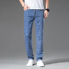 2026 Stretch Men's Fitted Straight Jeans Korean Youthful Vitality Spring Summer Thin Breathable Cotton  Lightweight Trousers