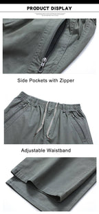 Mens Cotton Pants Spring Summer Sports Casual Pants Cargo Trousers Loose Fit with Zipper Pockets Big Size 5XL