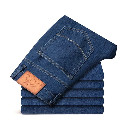 2026 Stretch Men's Fitted Straight Jeans Korean Youthful Vitality Spring Summer Thin Breathable Cotton  Lightweight Trousers