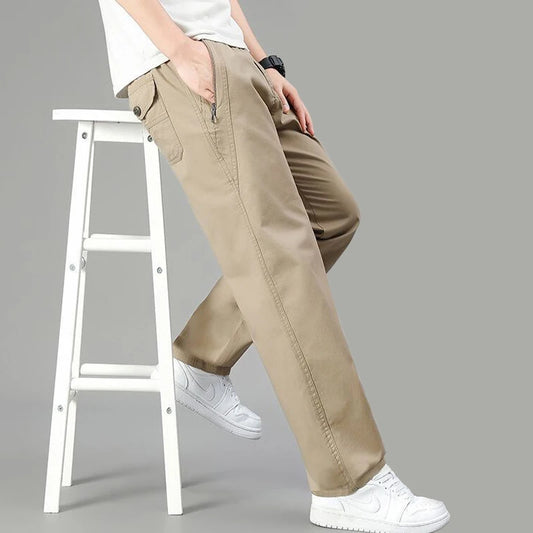 Mens Cotton Pants Spring Summer Sports Casual Pants Cargo Trousers Loose Fit with Zipper Pockets Big Size 5XL