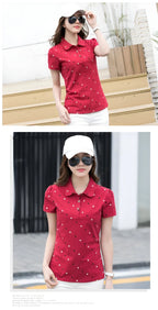 Women's Summer Cotton Shirt - Slim Fit Foldable Flip Collar Short Sleeve Printed Casual Top Trendy Button Design Fashion