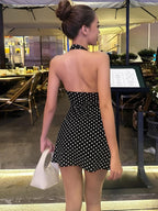 Nibber Low-Neck Sexy Backless Mini Dress Woman Summer Trend Polka Dot Print Halter Skinny Stretch Street Y2K Style Mini Bodycon