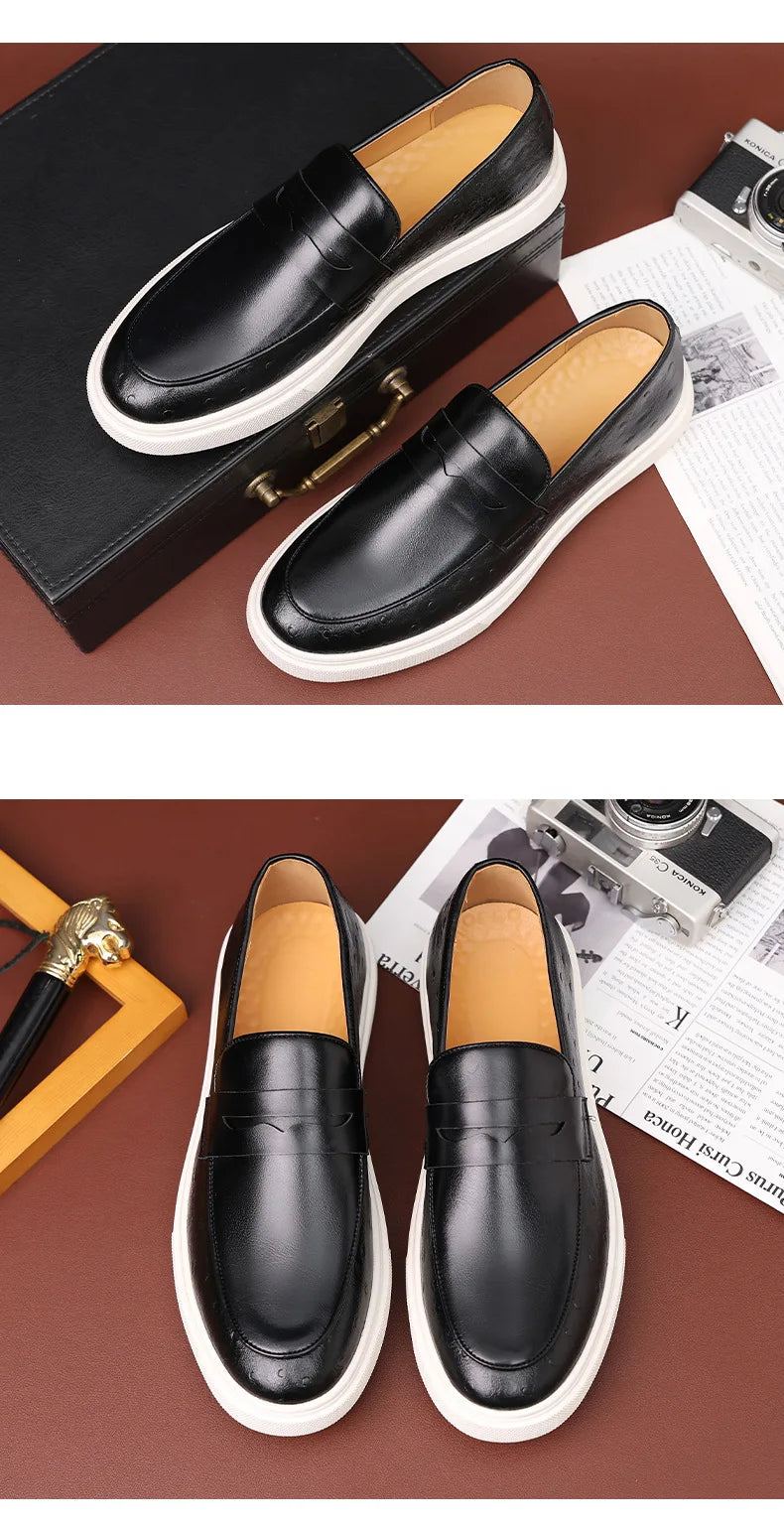 New 2025 Summer Men Casual Slip On Dress Shoes Black Brown British Style Platform Men Driving Loafers Shoes