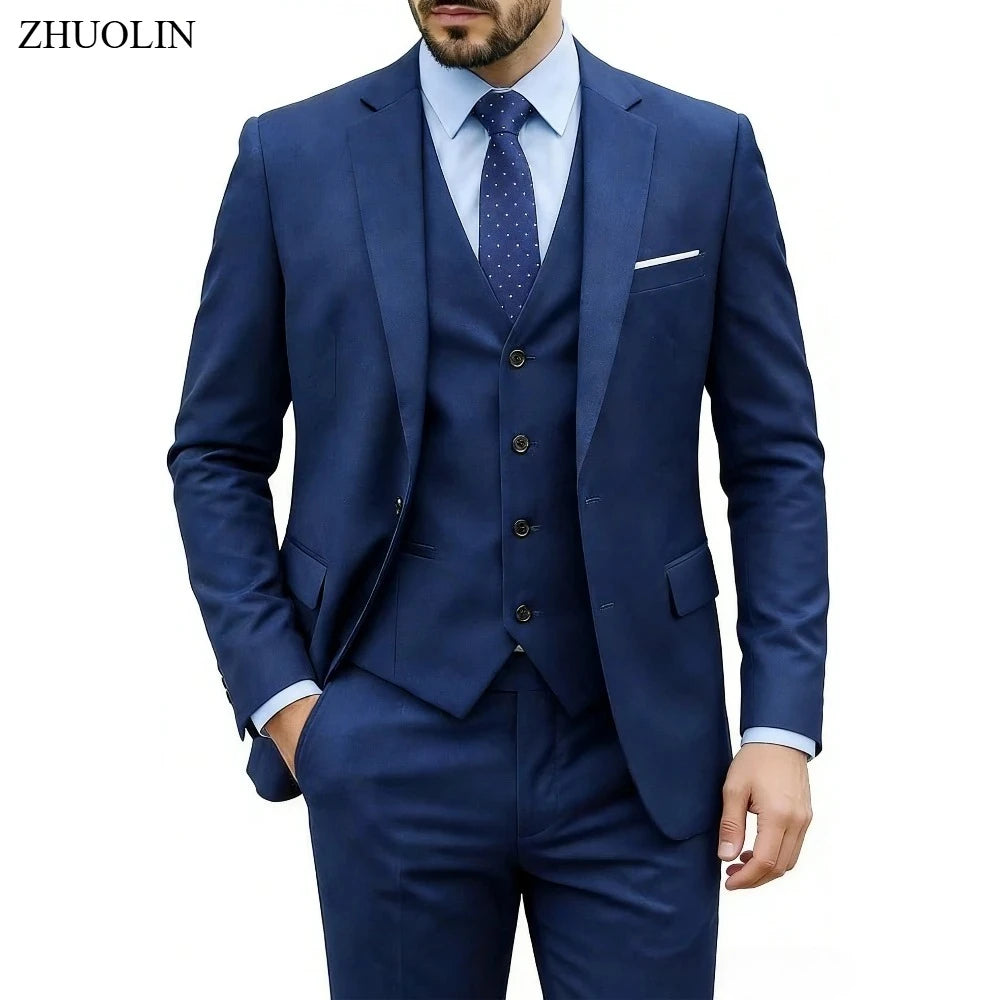 Men Suits For Wedding 3 Pieces 2 Set Elegant Slim Fit Jackets Pants Blazers Formal Outfit Fashion Business Classic 2026 Costume