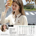 I BELIEVE YOU Polo Neck Long Sleeved T-shirt for Women Autumn 2025 Apricot Casual Tees Contrast Color Embroidery Top 2253016181