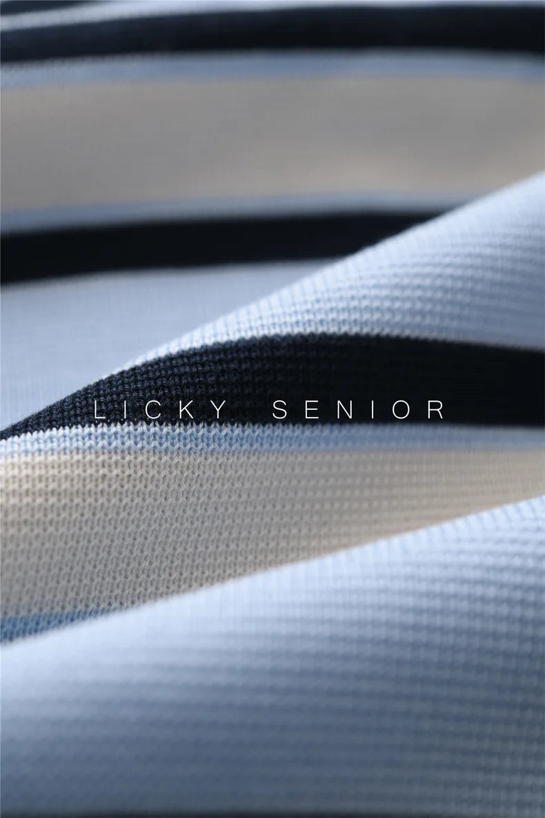 Striped POLO Neck Ice Silk Short Sleeved Women's Summer Thin Fashion Loose Lapel Knit Top