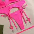 Ellolace Daring Women's Lingerie Sets Fancy Sexy Bra Belt Thong 3PC with Leg Circles Romantic Heart Rhinestone Women Underwear